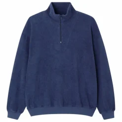 Sweat Col Zippé Bobypark Bouclette Coton Bio | Bleu foncé