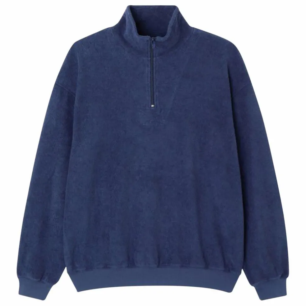 Sweat Col Zippé Bobypark Bouclette Coton Bio | Bleu foncé