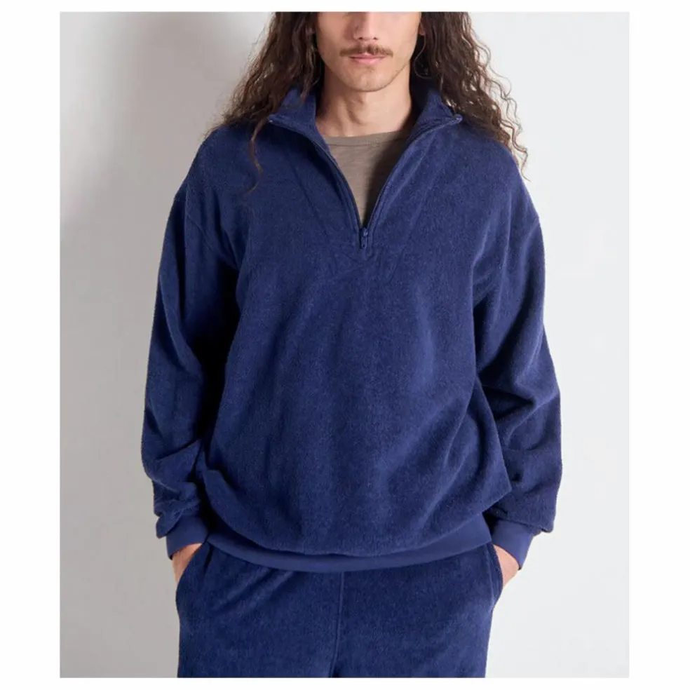 Sweat Col Zippé Bobypark Bouclette Coton Bio | Bleu foncé