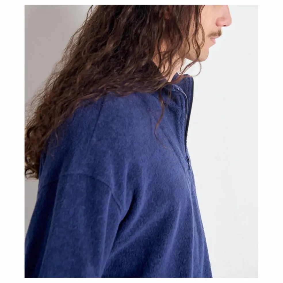 Sweat Col Zippé Bobypark Bouclette Coton Bio | Bleu foncé