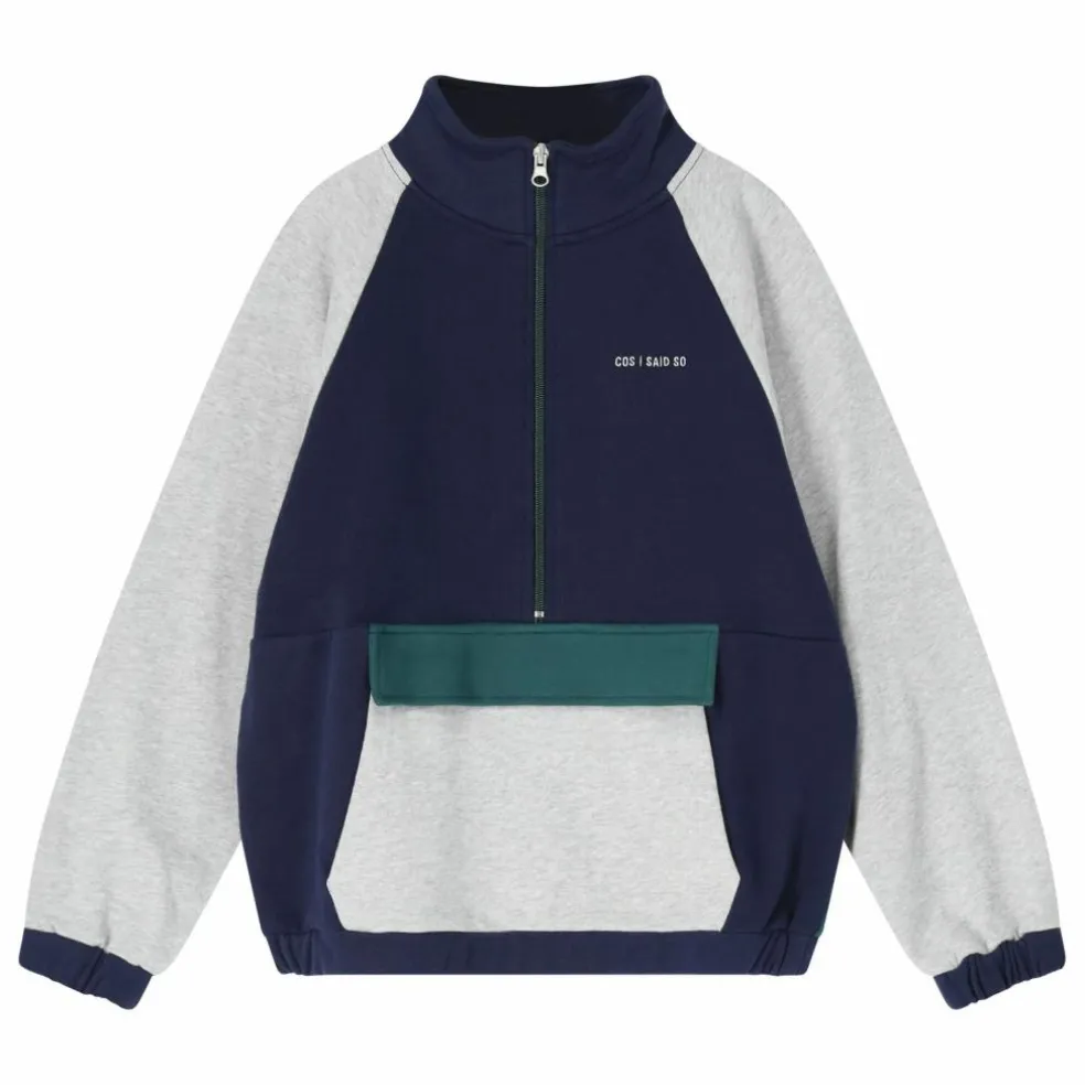 Sweat Col Zippé Colorblock Coton Bio | Gris