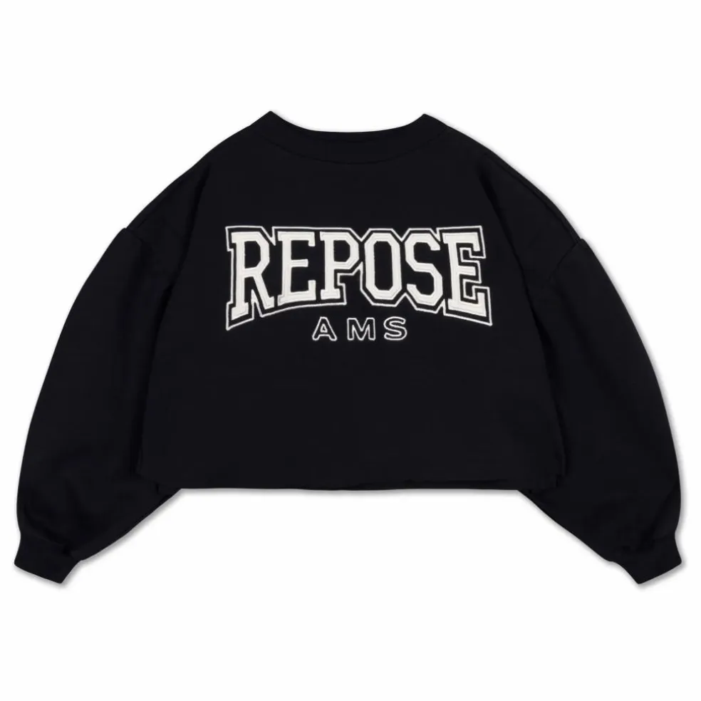 Sweat Crop Top Logo Coton Bio | Noir