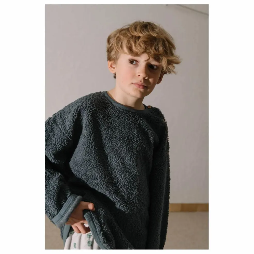 Sweat Façon Sherpa Ours Coton Bio | Bleu gris