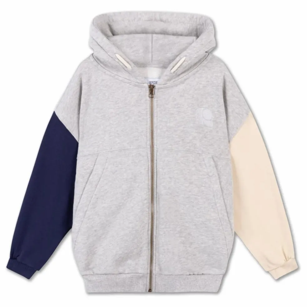 Sweat Zippé Tricolore Coton Bio | Gris