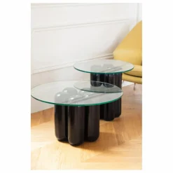 Table basse avec plateau en verre | Noir