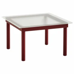 Table basse en verre Kofi, pietement en chêne | Rouge