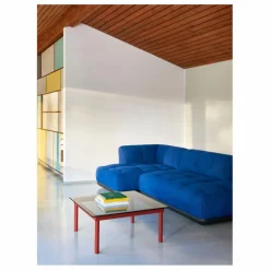 Table basse en verre Kofi, pietement en chêne | Rouge