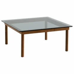 Table basse en verre Kofi, piétement en noyer | Noyer