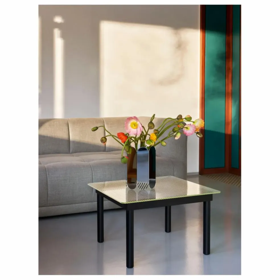 Table basse en verre Kofi, pietement en chêne | Noir