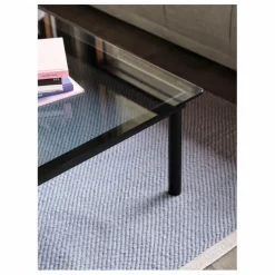 Table basse en verre Kofi, pietement en chêne | Noir
