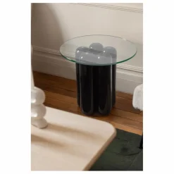 Table d'appoint avec plateau en verre | Noir