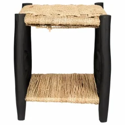 Table de nuit en bois peint et palme | Noir