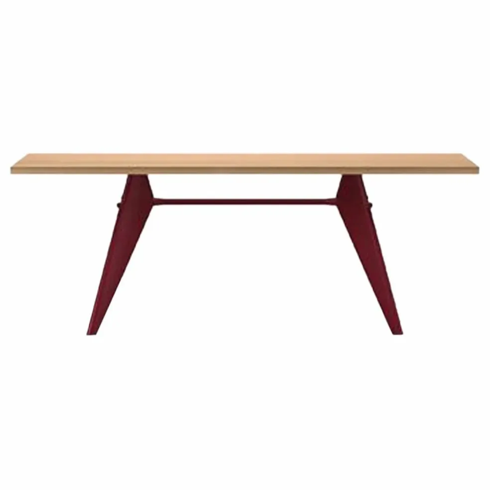 Table EM - piètement Rouge Japonais - Jean Prouvé | Chêne