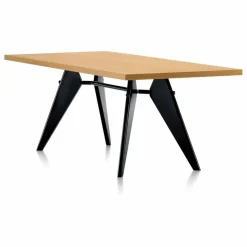 Table EM en chêne naturel huilé 220x90 cm - piètement noir - Jean Prouvé | Chêne