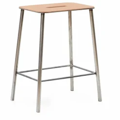 Tabouret Adam, assise en cuir | Argenté