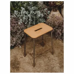 Tabouret Adam, assise en cuir | Argenté