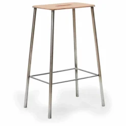 Tabouret Adam, assise en cuir | Argenté