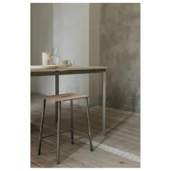 Tabouret Adam, assise en cuir | Argenté