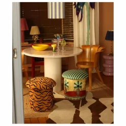 Tabouret brodé Maya Tiger | Camel