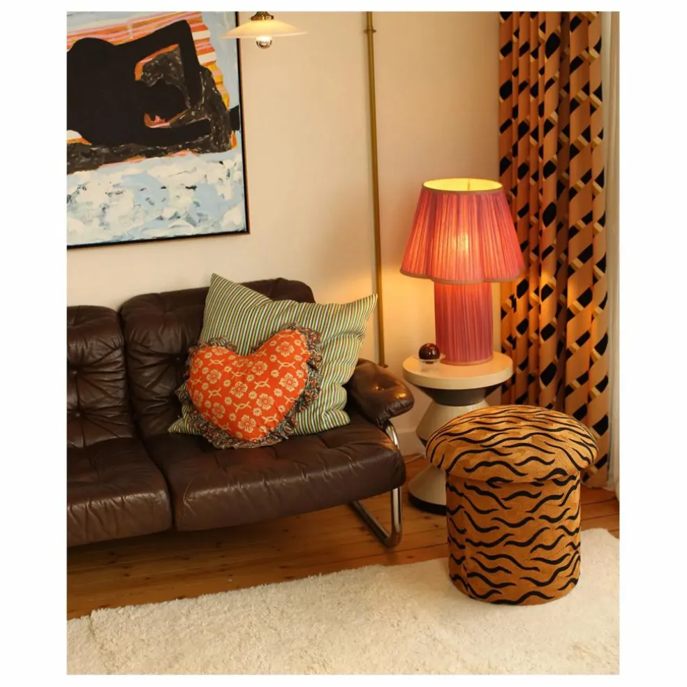 Tabouret brodé Maya Tiger | Camel
