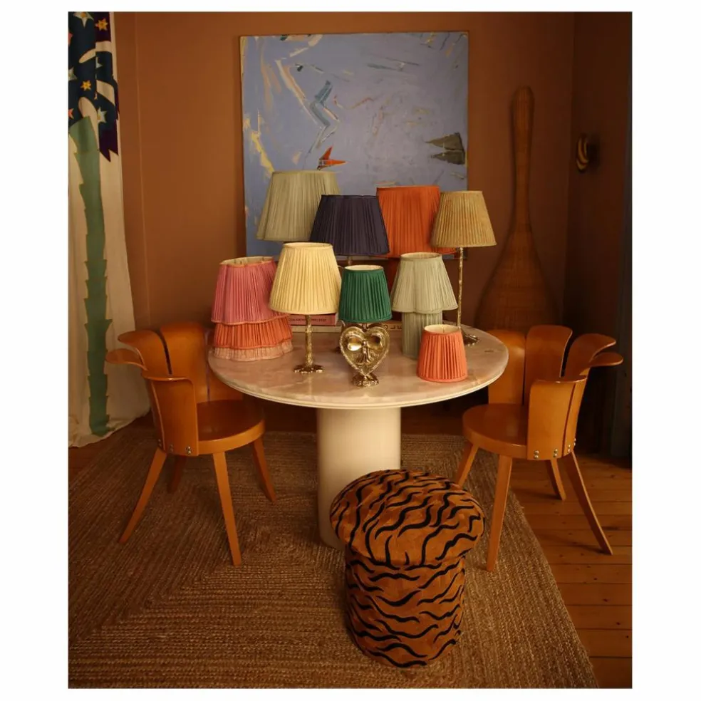Tabouret brodé Maya Tiger | Camel