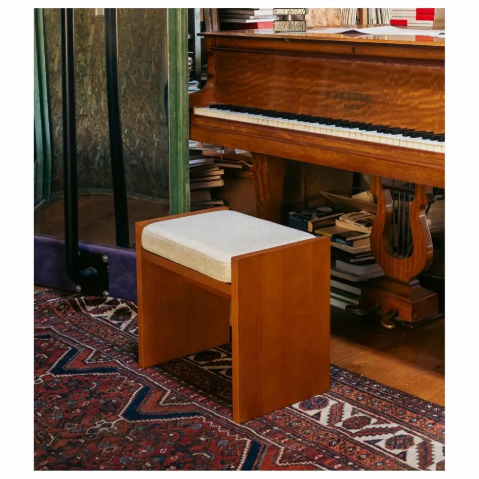 Tabouret Chiesa en toile tissée et frêne finition iroko | Beige