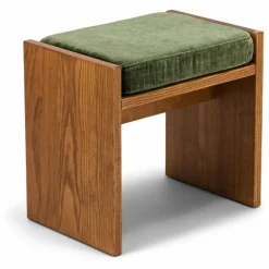 Tabouret Chiesa velours côtelé brillant et frêne finition iroko | Vert olive