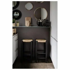 Tabouret de bar en bois peint et palme | Noir