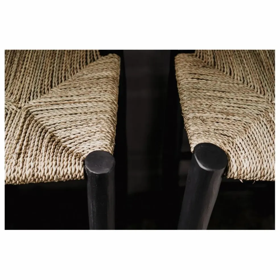 Tabouret de bar en bois peint et palme | Noir