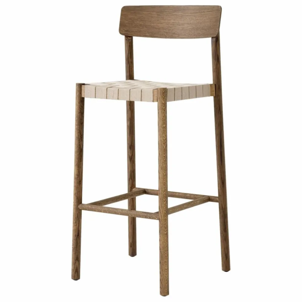 Tabouret de bar sangles naturelles 75 cm Betty TK15 en chêne huilé fumé | Chêne fumé