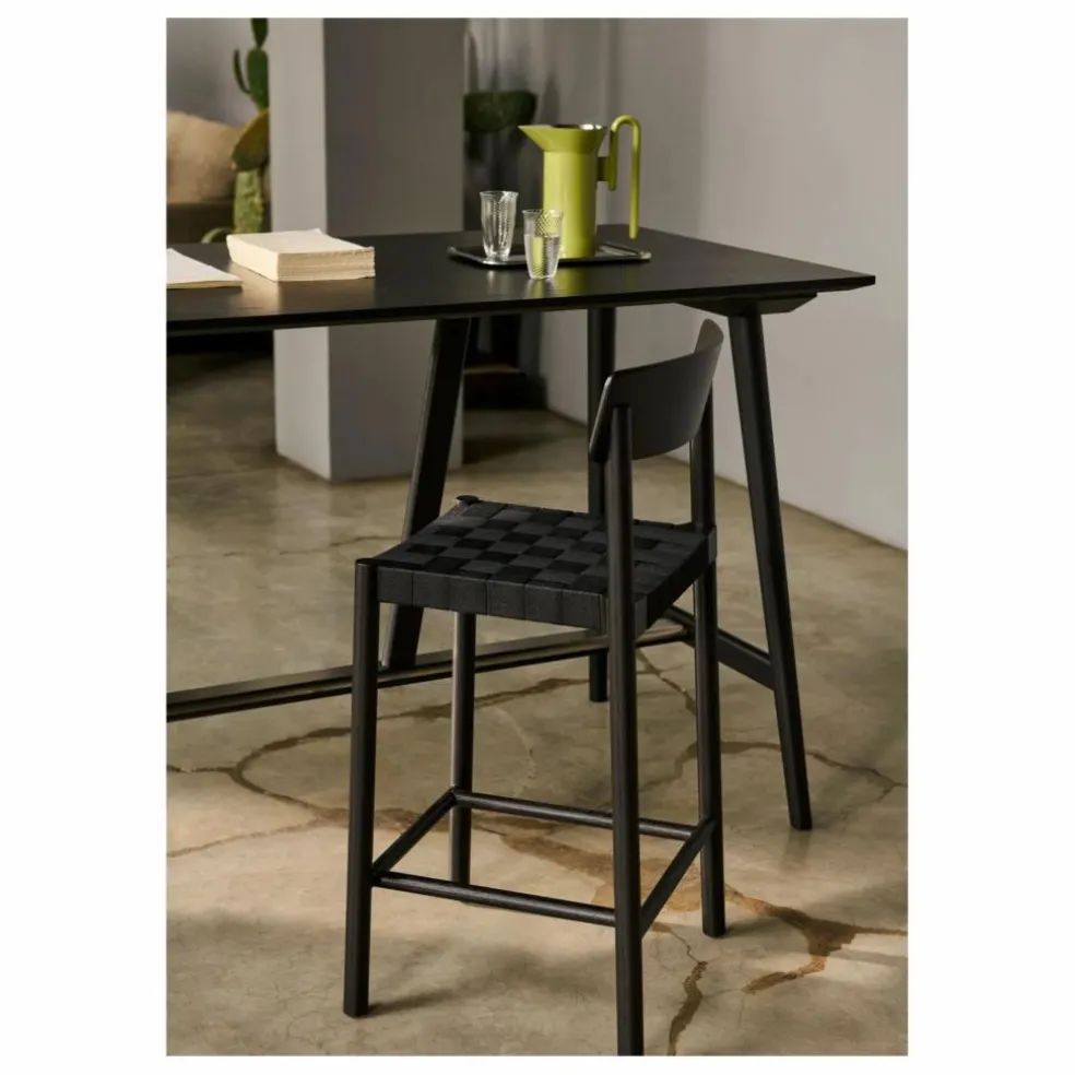 Tabouret de bar sangles noires 75 cm Betty TK15 en frêne | Noir