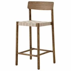 Tabouret de bar sangles naturelles 65 cm Betty TK12 en chêne huilé fumé | Chêne fumé