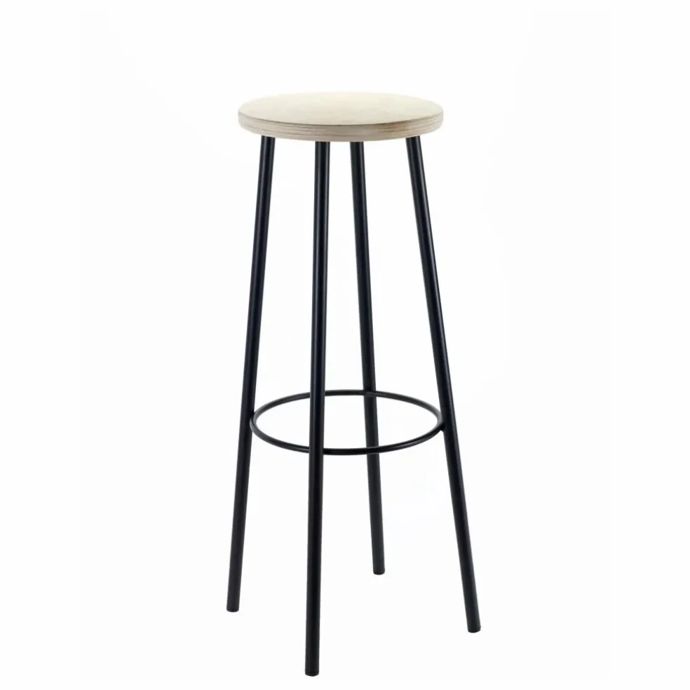 Tabouret en bois, piétement en métal | Noir