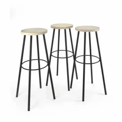 Tabouret en bois, piétement en métal | Noir
