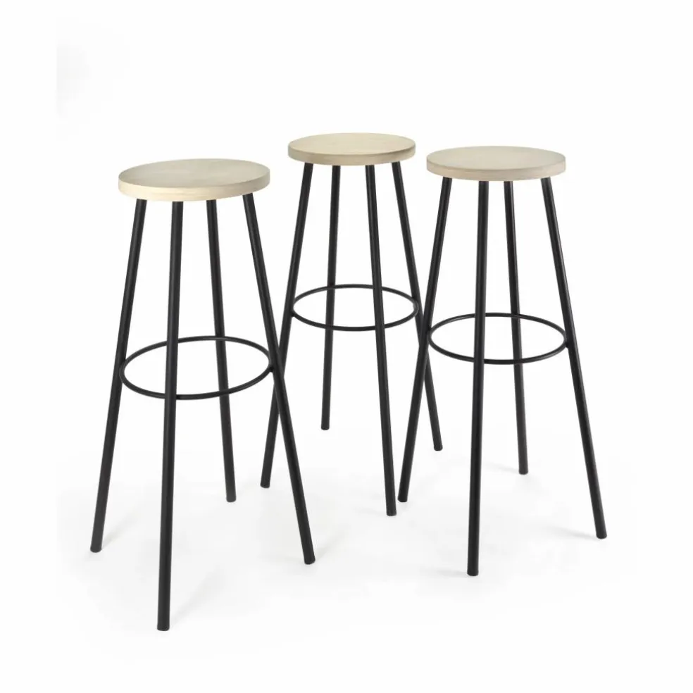 Tabouret en bois, piétement en métal | Noir
