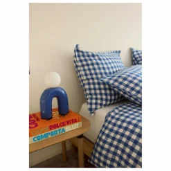 Taie d'oreiller en lin Vichy | Bleu