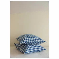 Taie d'oreiller en lin Vichy | Bleu