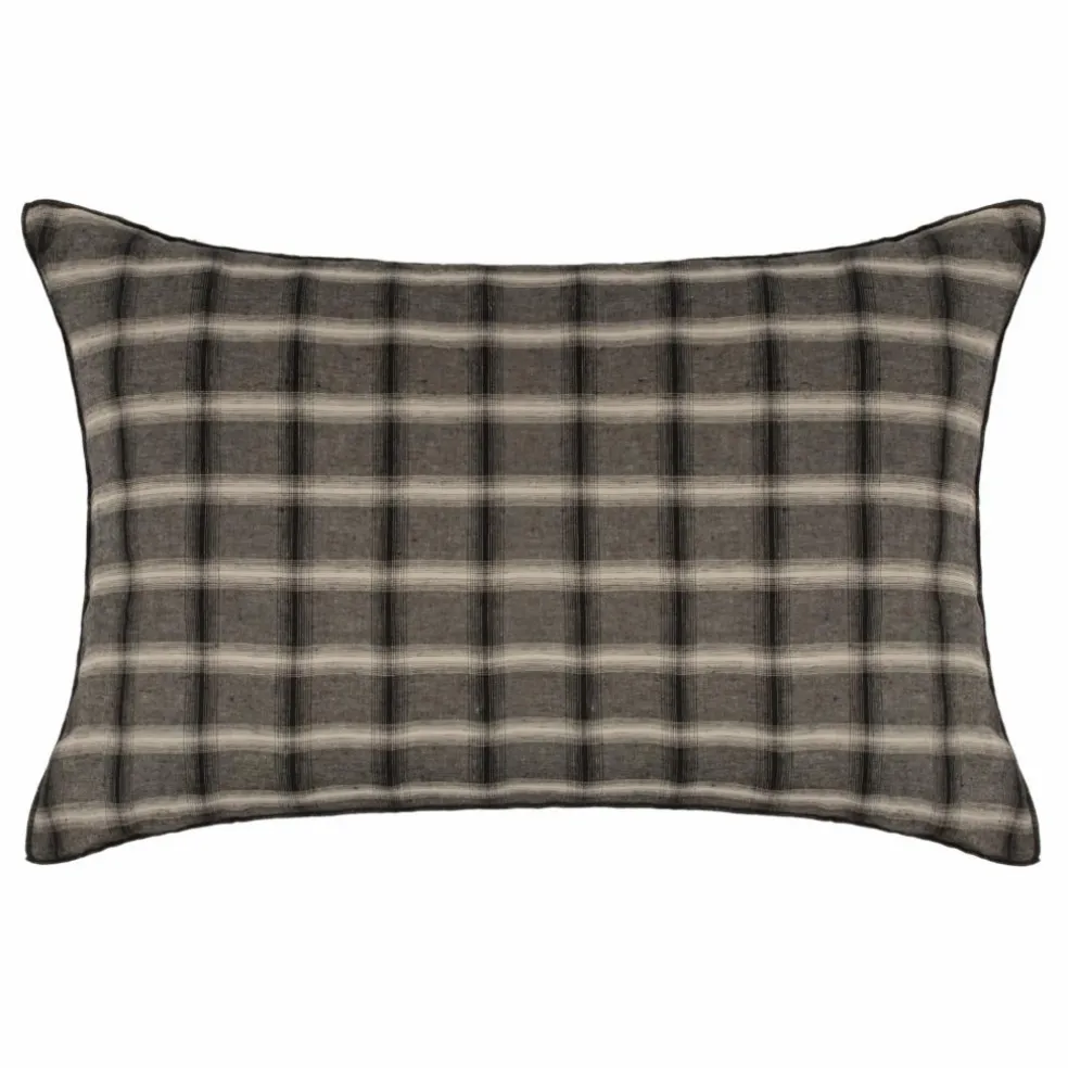 Taie d'oreiller Highlands en lin lavé | Gris foncé