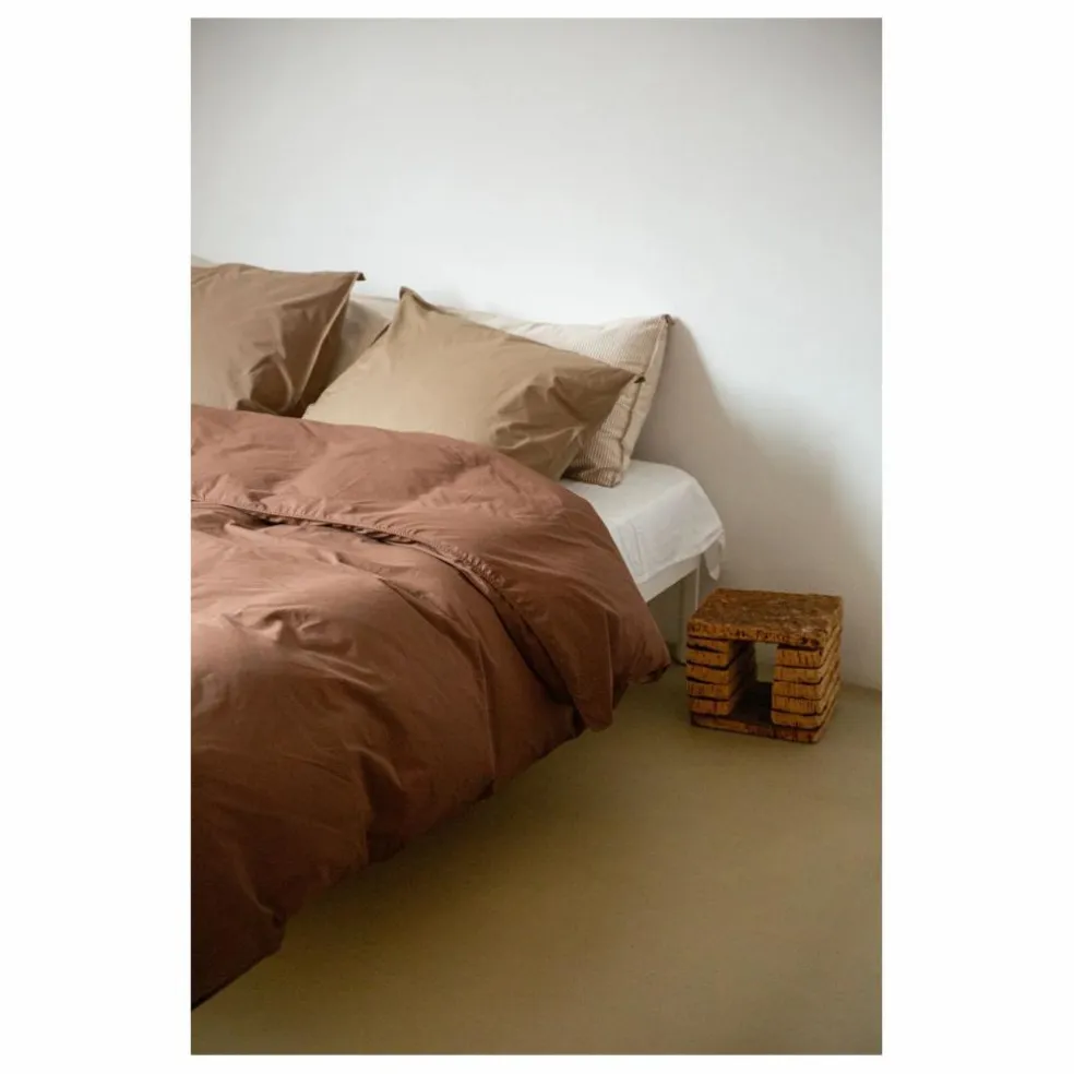 Taie d'oreiller Striped en percale organique - Brown-Ecru | Marron