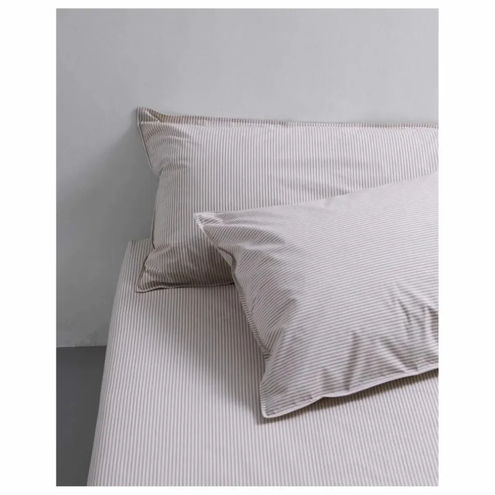 Taie d'oreiller Striped en percale organique - Brown-Ecru | Marron