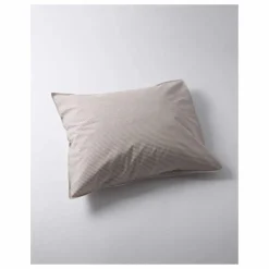 Taie d'oreiller Striped en percale organique - Brown-Ecru | Marron