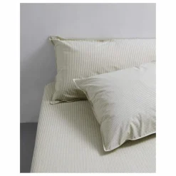 Taie d'oreiller Striped en percale organique - Olive-Ecru | Olive