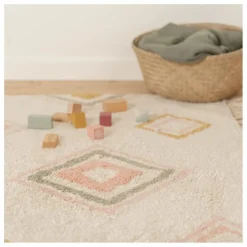 Tapis Aztec en coton recyclé | Rose