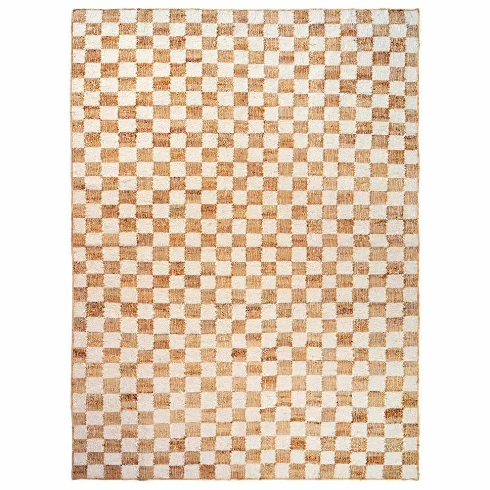 Tapis en jute et laine Check | Crème
