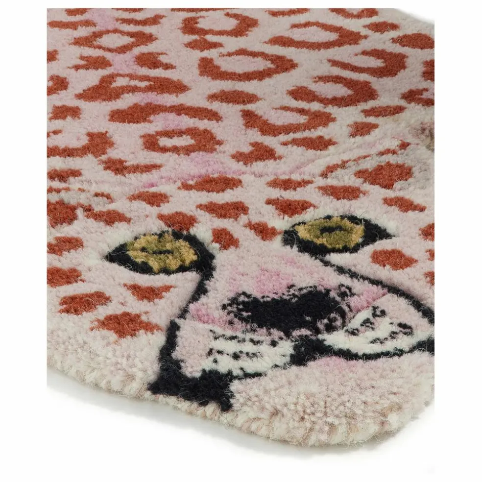 Tapis léopard en laine | Rose