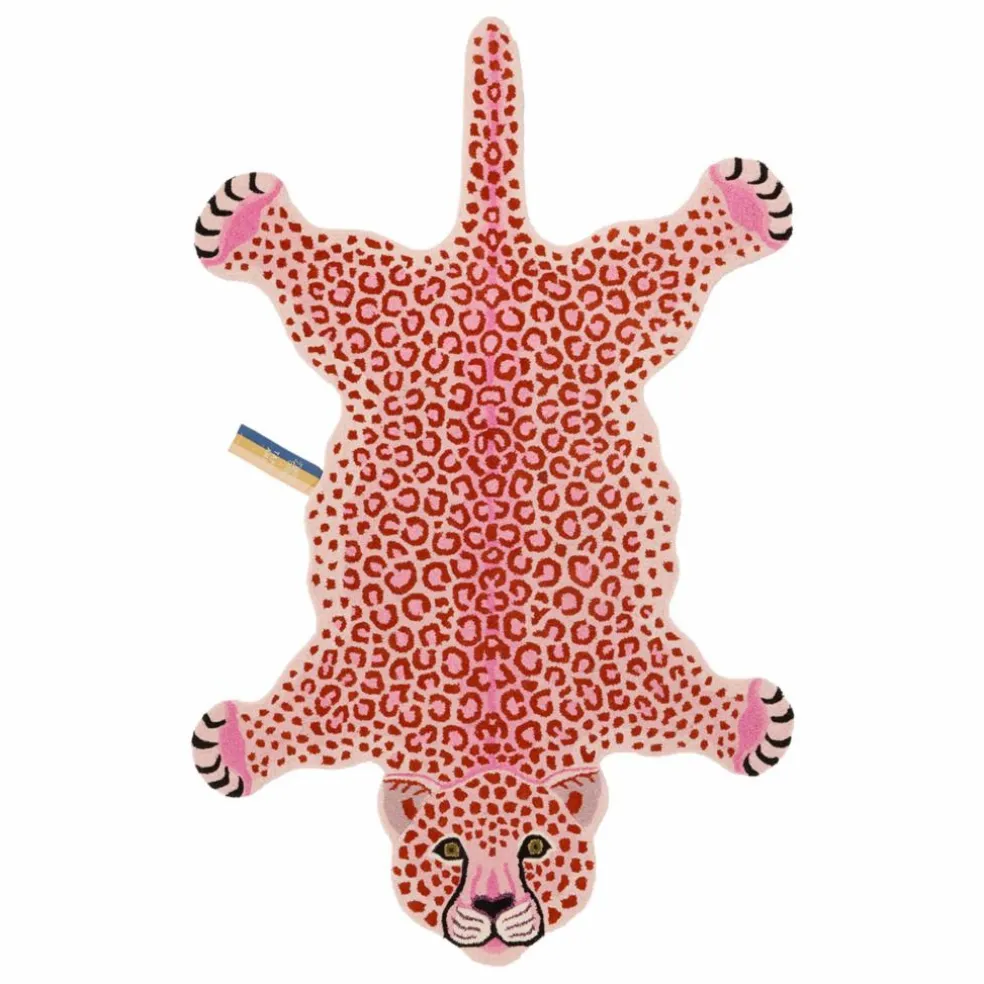 Tapis léopard rose en laine | Rose