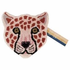 Tapis tête de léopard Pinky en laine | Rose