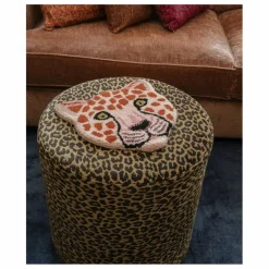 Tapis tête de léopard Pinky en laine | Rose