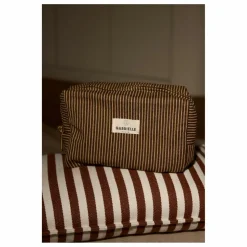 Trousse de toilette à rayures en coton | Café