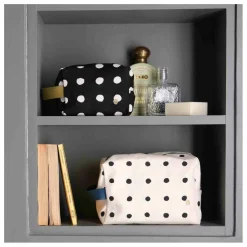 Trousse de toilette Cube à pois en coton bio Mio | Ecru